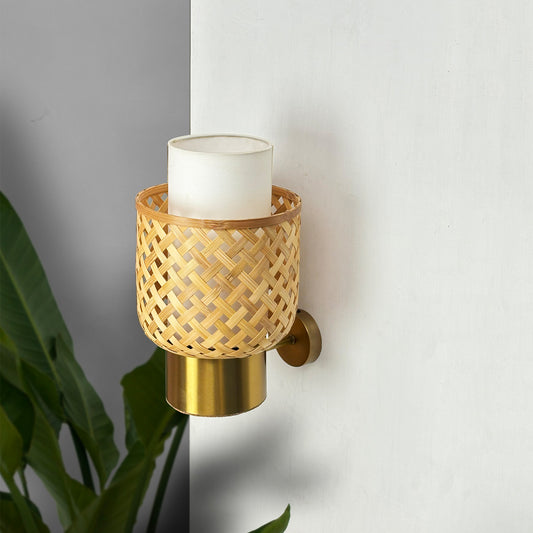 Foxglove Cone Wall Lamp: Designer Bamboo Unique Wall Light Sconce for Restaurants and Cafe [20cm/8in Dia]