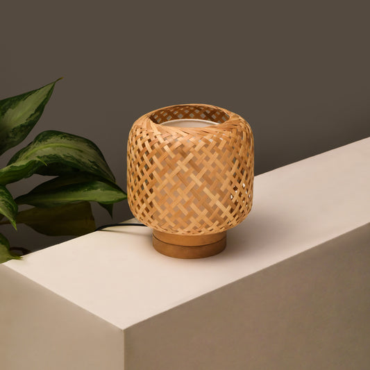 Opium Table Lamp: Designer Bamboo Table Top Lamp Decor [20cm/8in(Dia) X 22.5cm/9in(H)]