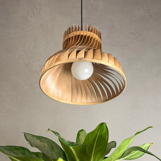 Dune Pendant Lamp: Designer Bamboo Hanging Lamps |  Japandi Cafe Lighting, Restaurants Decor [25cm/10in, 35cm/14in Dia]