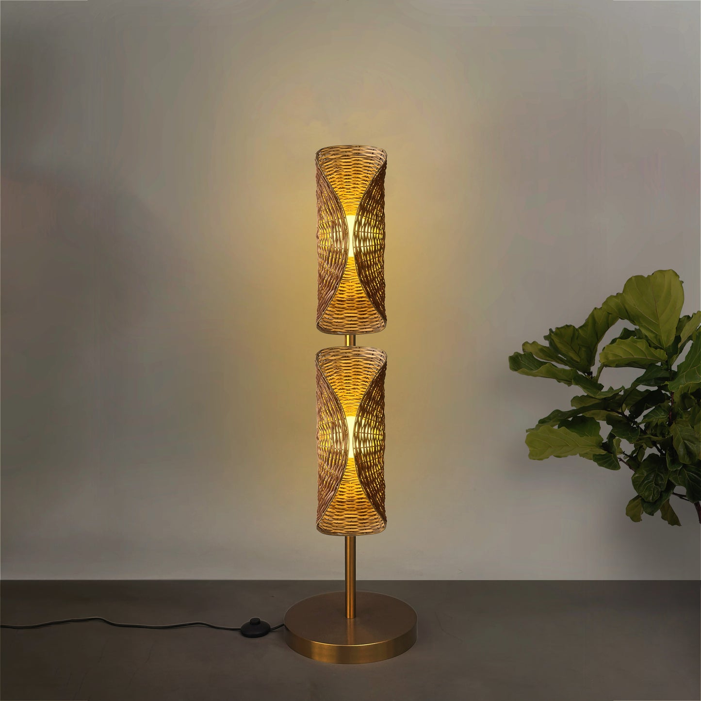 Ooas Duo Floor Lamp: Award-Winning Japandi Handmade Lighting Decor Living Room [15cm/6in(W) x 35cm/14in(Dia) X 117.5cm/46in(H)]