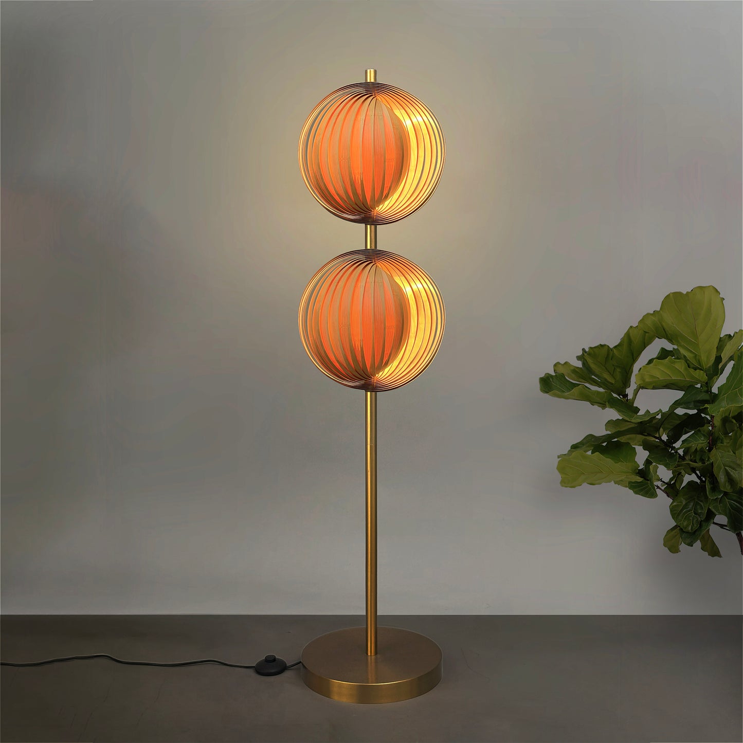 Seashell Duo Floor Lamp: Award-Winning Bamboo Floor Lamp | Handmade Lighting Decor [30cm/12in(Shade Dia) X 35cm/14in(Pedestal Dia) X 137cm/54in(H)]